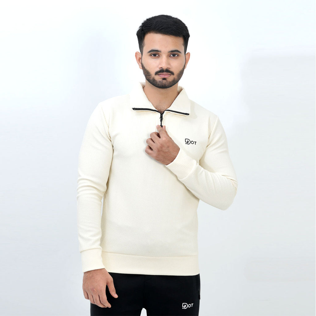 WAFFLE THERMAL BEIGE PULLOVER HALF ZIPPER