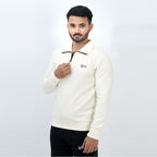 WAFFLE THERMAL BEIGE PULLOVER HALF ZIPPER