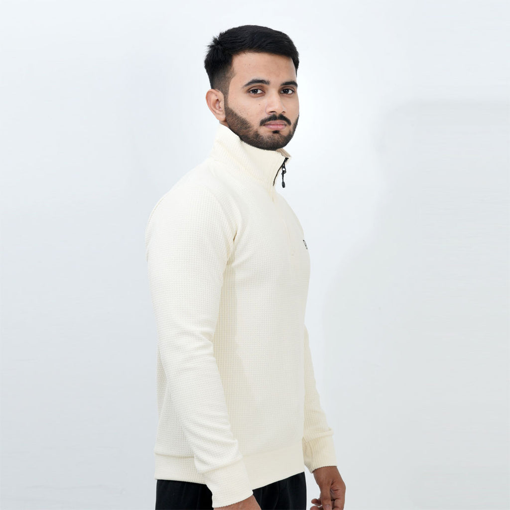 WAFFLE THERMAL BEIGE PULLOVER HALF ZIPPER