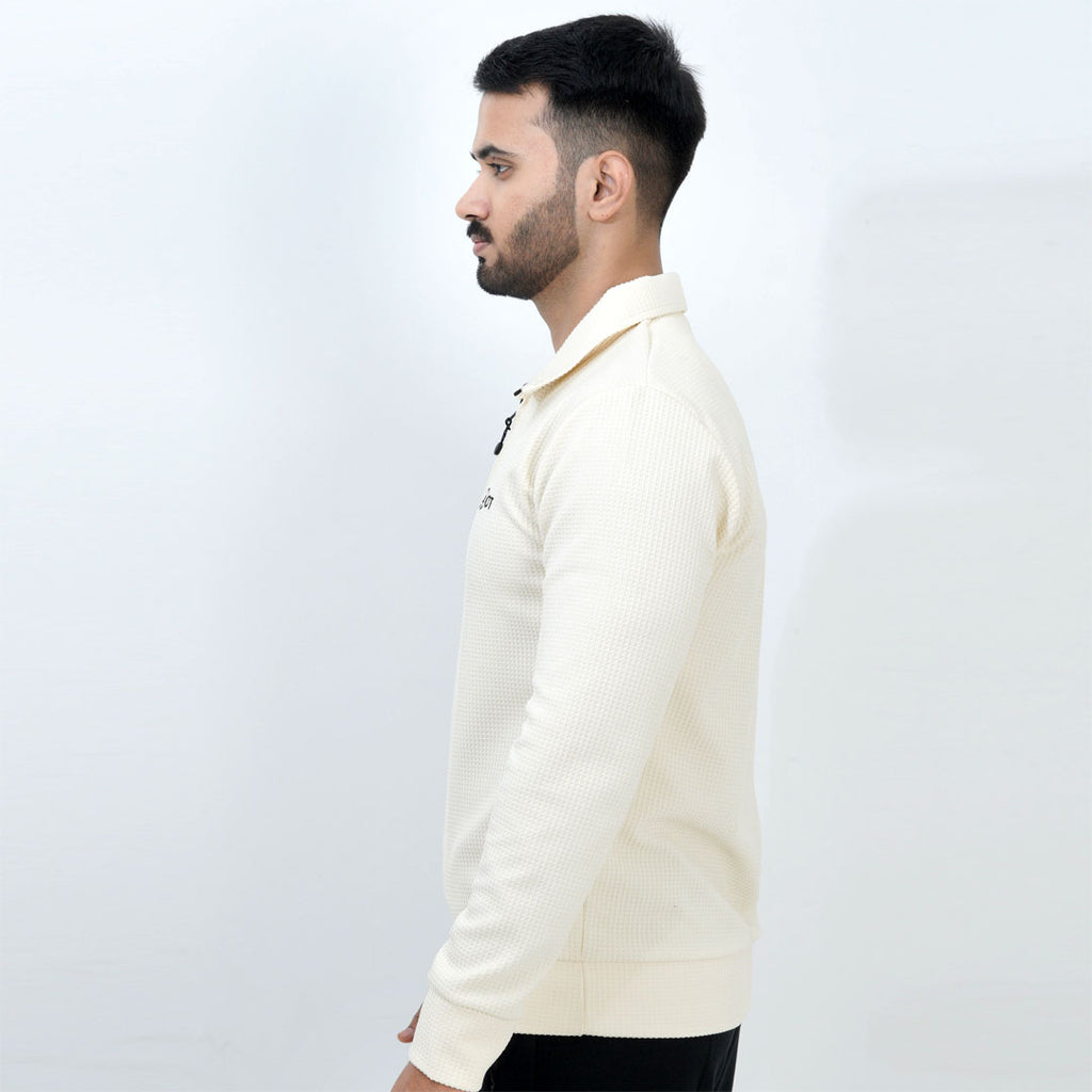 WAFFLE THERMAL BEIGE PULLOVER HALF ZIPPER