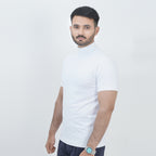 HALF TURTLE NECK THERMAL CASUAL T-SHIRT WHITE