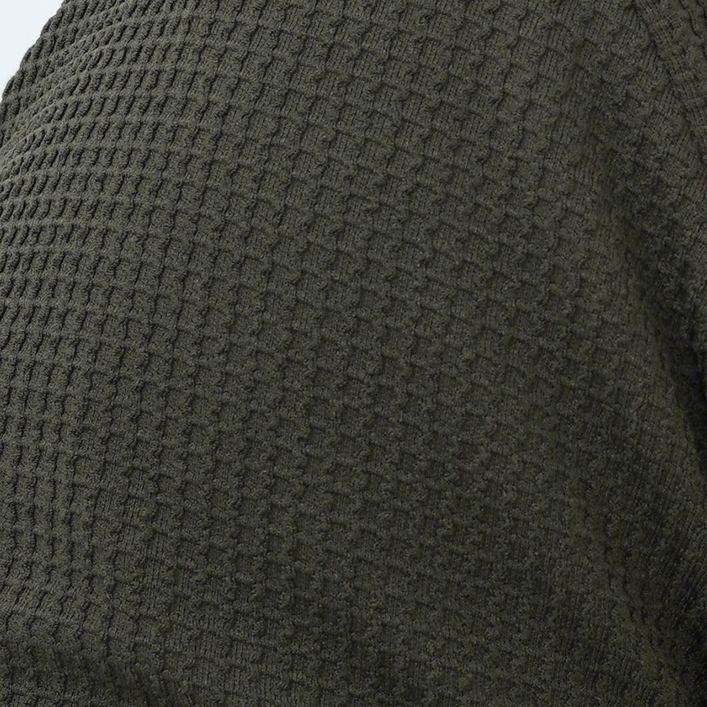 WAFFLE THERMAL MILITARY OLIVE PULLOVER HALF ZIPPER