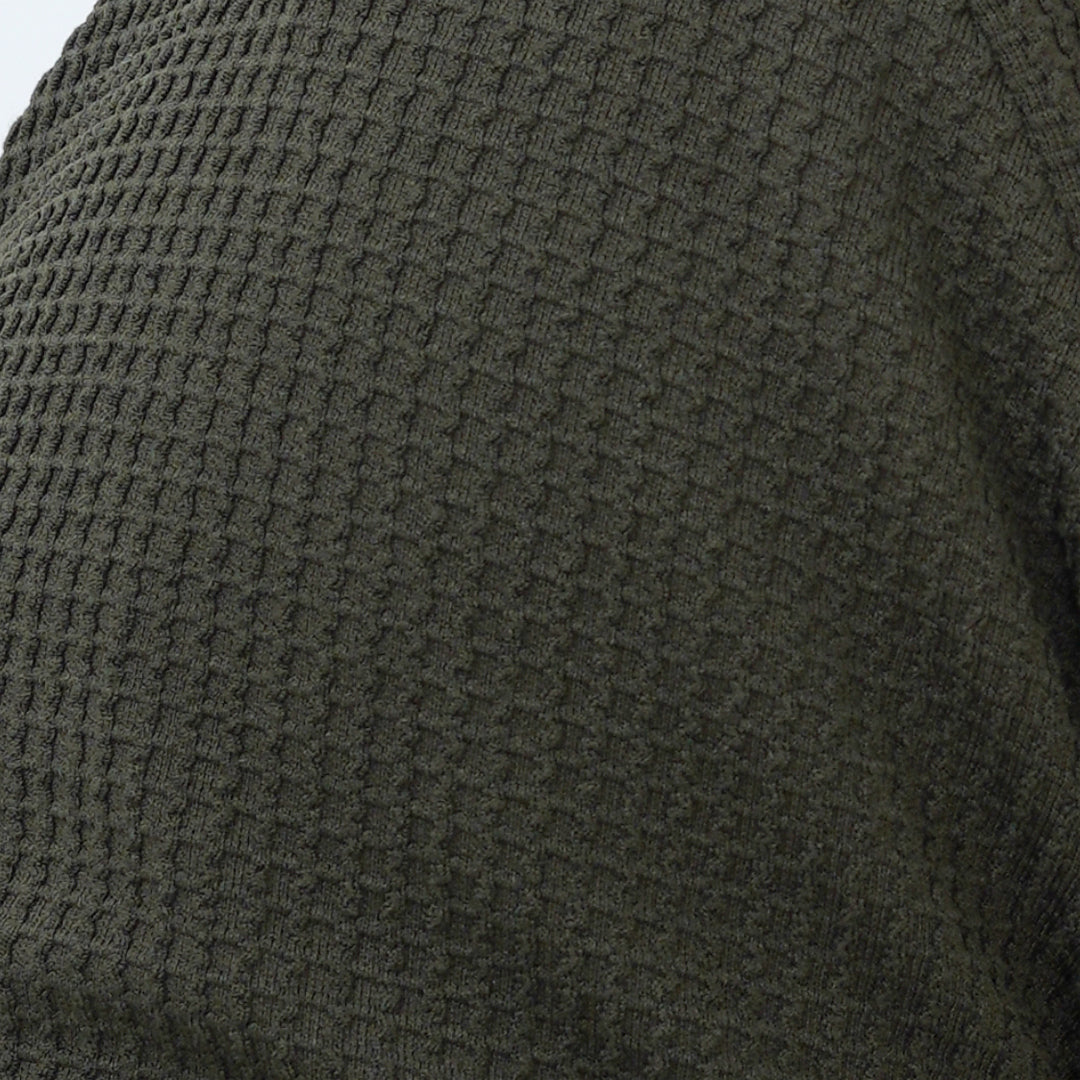 WAFFLE THERMAL MILITARY OLIVE PULLOVER HALF ZIPPER