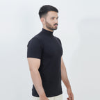 HALF TURTLE NECK THERMAL CASUAL T-SHIRT BLACK