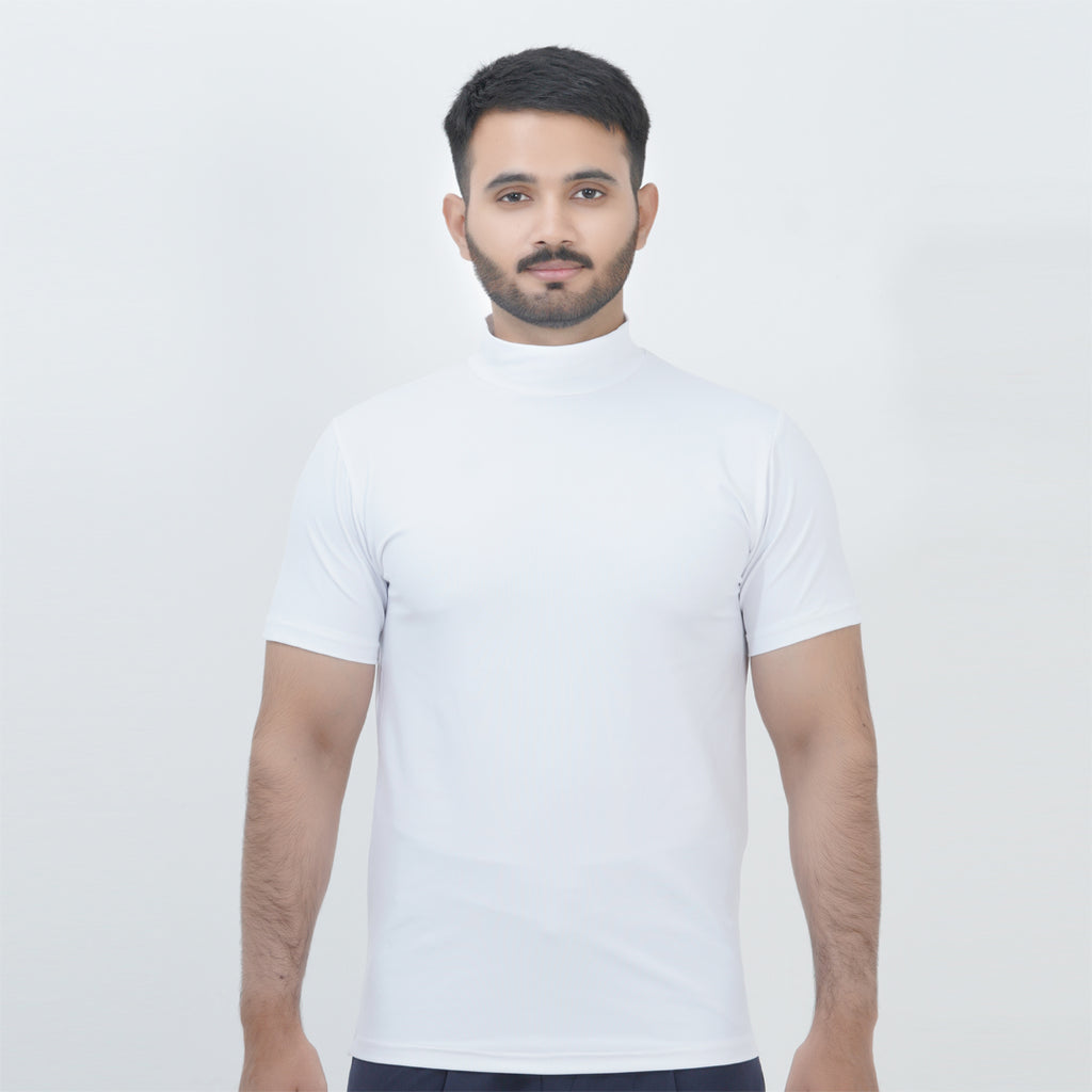HALF TURTLE NECK THERMAL CASUAL T-SHIRT WHITE