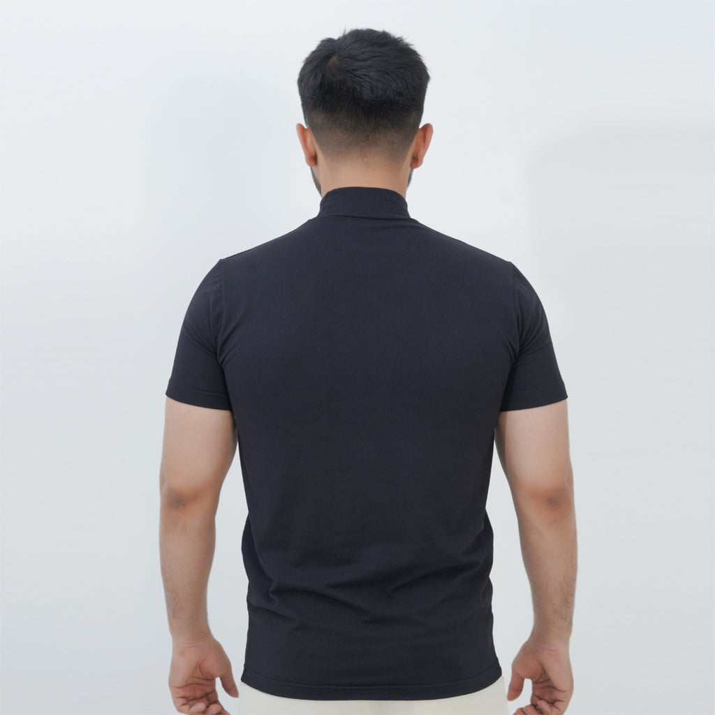 HALF TURTLE NECK THERMAL CASUAL T-SHIRT BLACK