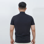 HALF TURTLE NECK THERMAL CASUAL T-SHIRT BLACK