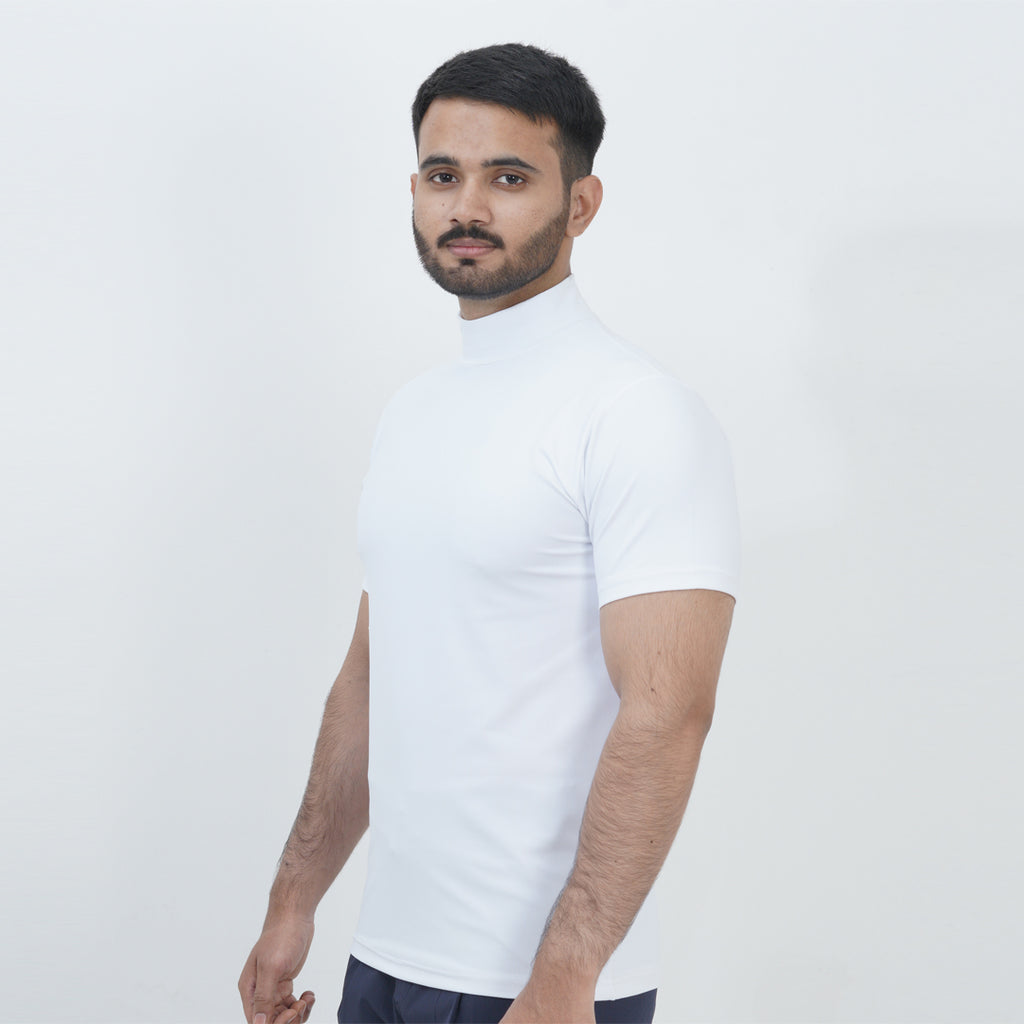 HALF TURTLE NECK THERMAL CASUAL T-SHIRT WHITE