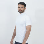 HALF TURTLE NECK THERMAL CASUAL T-SHIRT WHITE