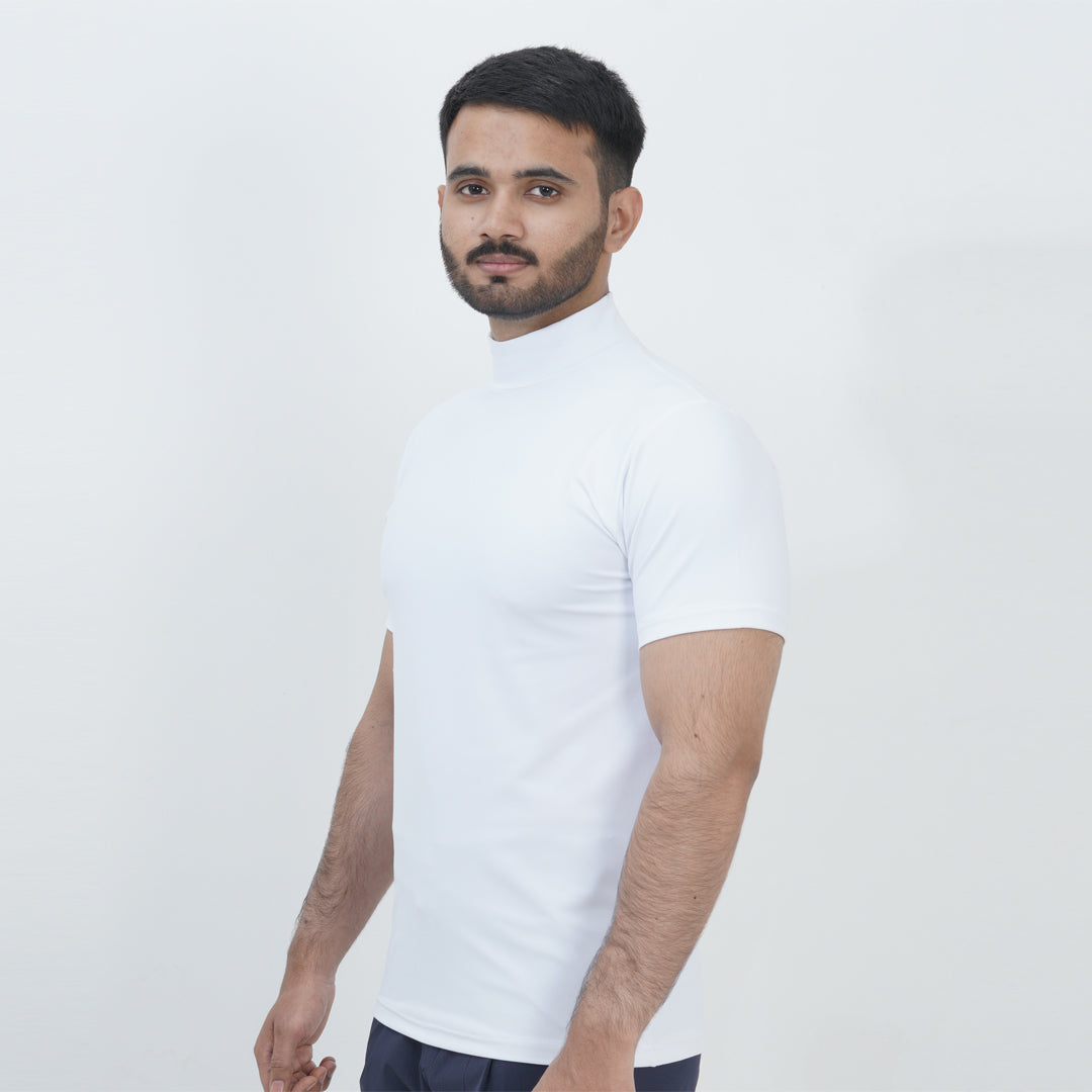 HALF TURTLE NECK THERMAL CASUAL T-SHIRT WHITE