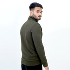 WAFFLE THERMAL MILITARY OLIVE PULLOVER HALF ZIPPER