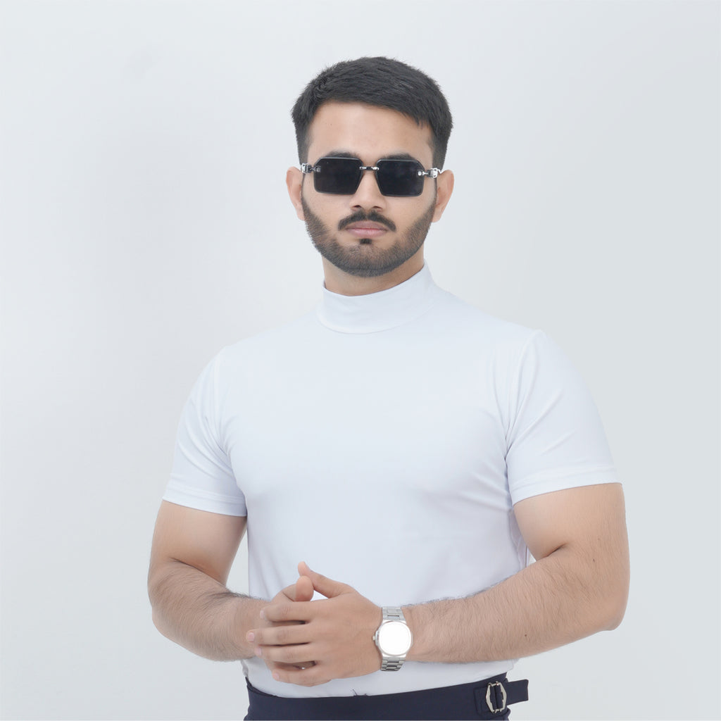 HALF TURTLE NECK THERMAL CASUAL T-SHIRT WHITE