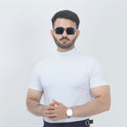 HALF TURTLE NECK THERMAL CASUAL T-SHIRT WHITE