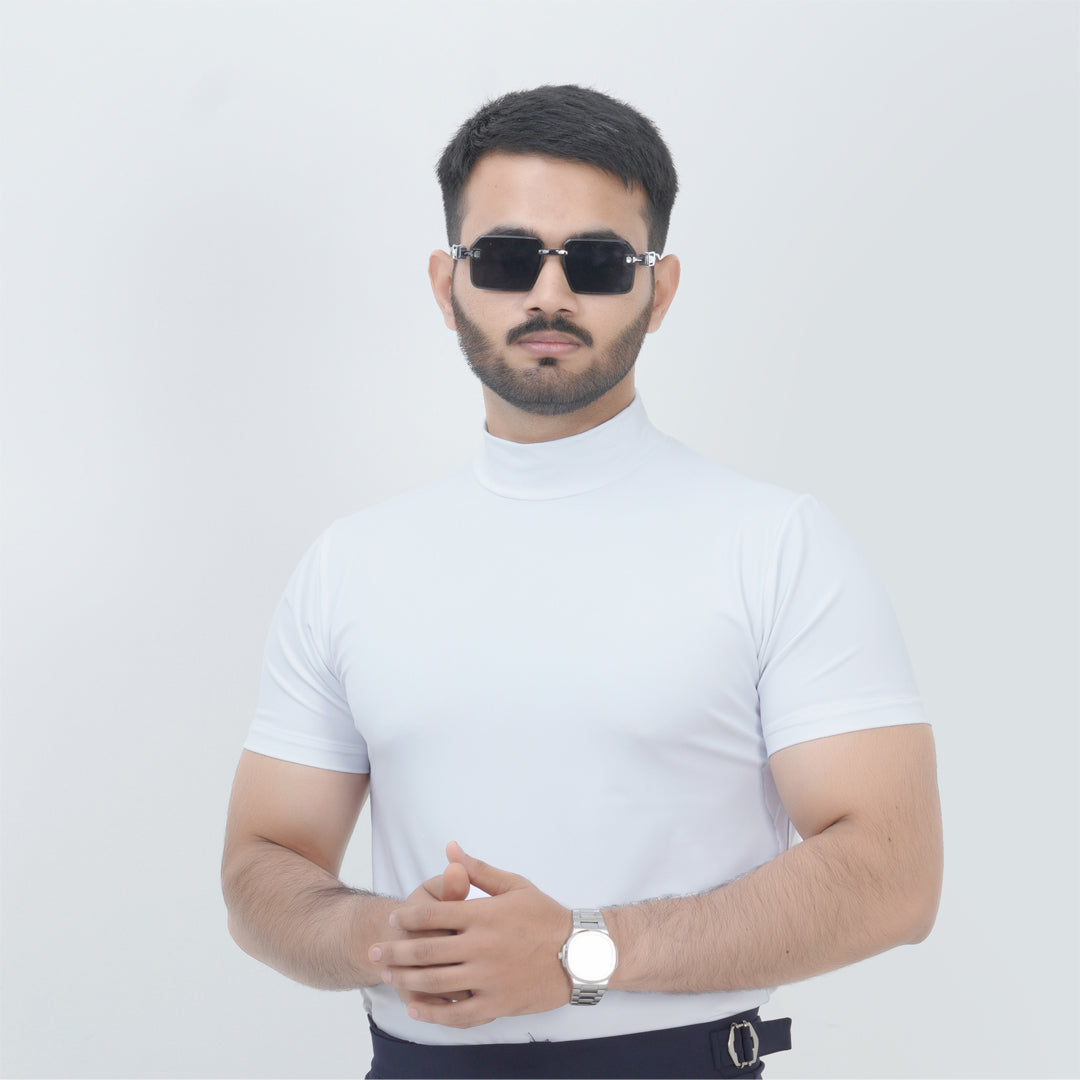 HALF TURTLE NECK THERMAL CASUAL T-SHIRT WHITE