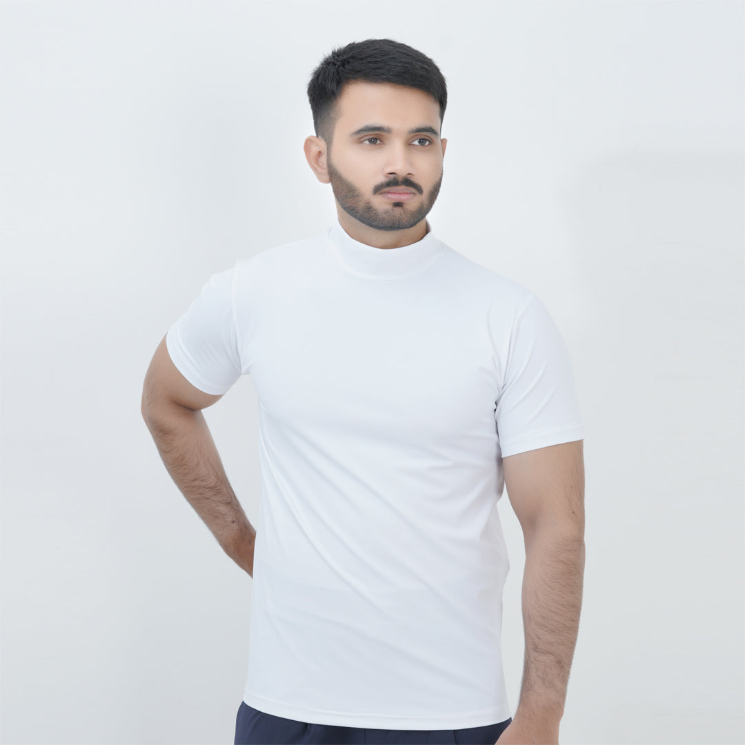 HALF TURTLE NECK THERMAL CASUAL T-SHIRT WHITE
