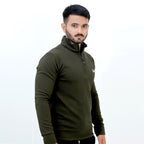 WAFFLE THERMAL MILITARY OLIVE PULLOVER HALF ZIPPER