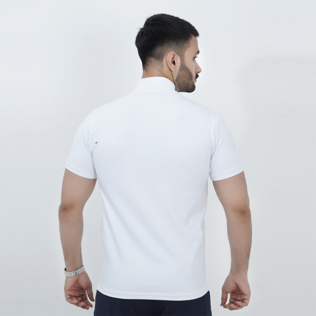 HALF TURTLE NECK THERMAL CASUAL T-SHIRT WHITE